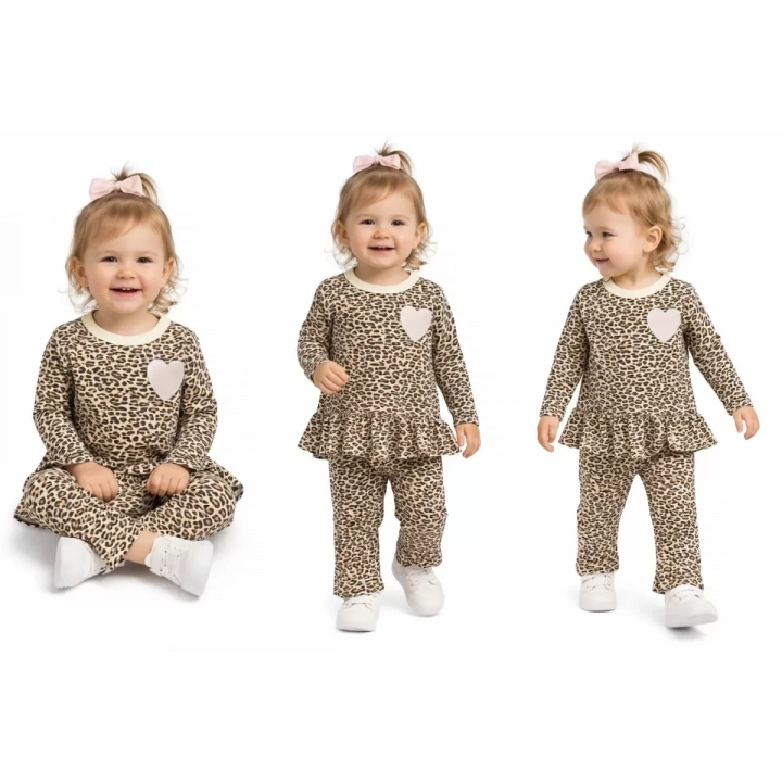 9/18 Ay Leopar Baskılı Penye Bebek Takımı