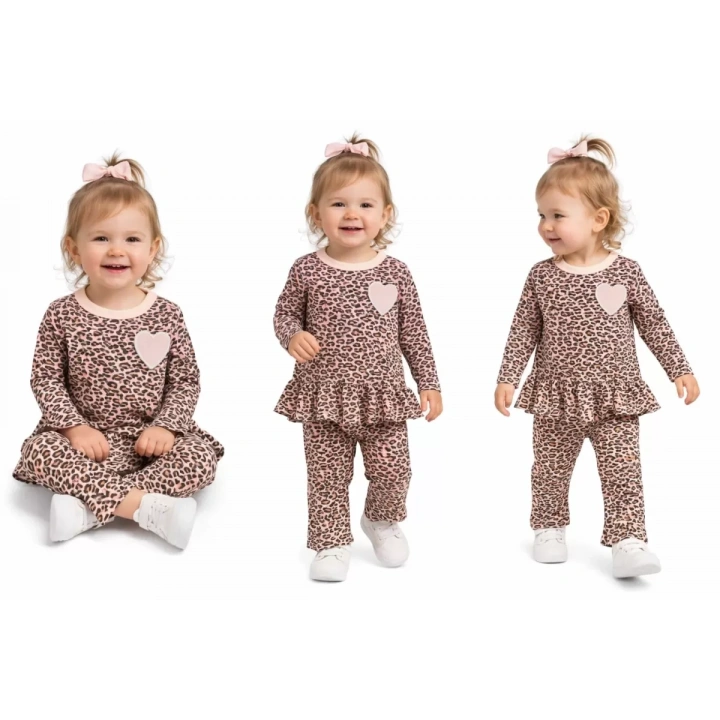 9/18 Ay Leopar Baskılı Penye Bebek Takımı