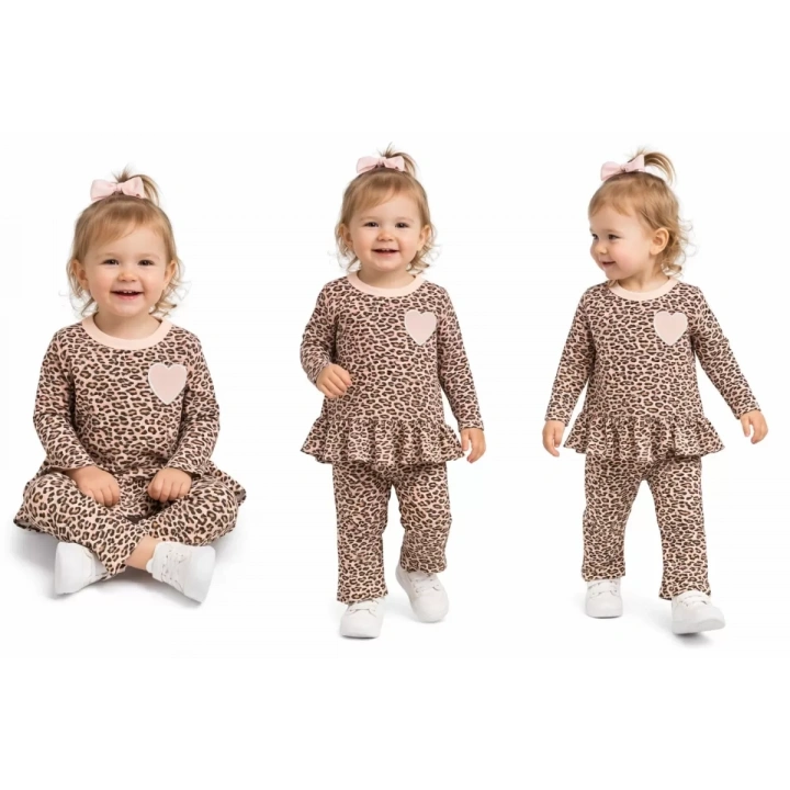 9/18 Ay Leopar Baskılı Penye Bebek Takımı