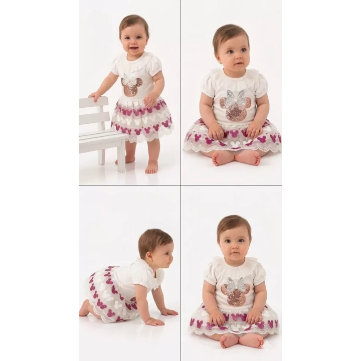9/18 Ay Payet Baskılı Etekli Bebek Takımı