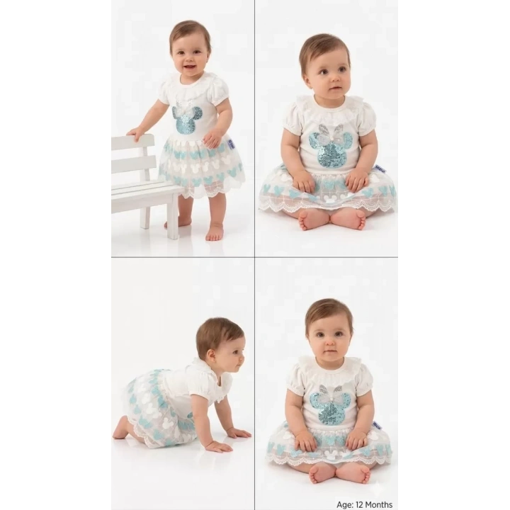 9/18 Ay Payet Baskılı Etekli Bebek Takımı