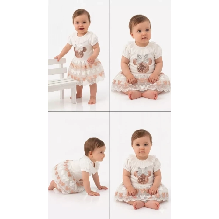 9/18 Ay Payet Baskılı Etekli Bebek Takımı