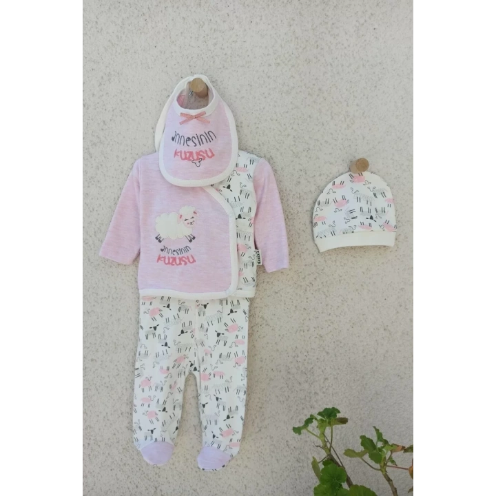 Annesinin Kuzusu Şapkalı Eldivenli 5li Kız Zıbın Seti 0-3 Ay