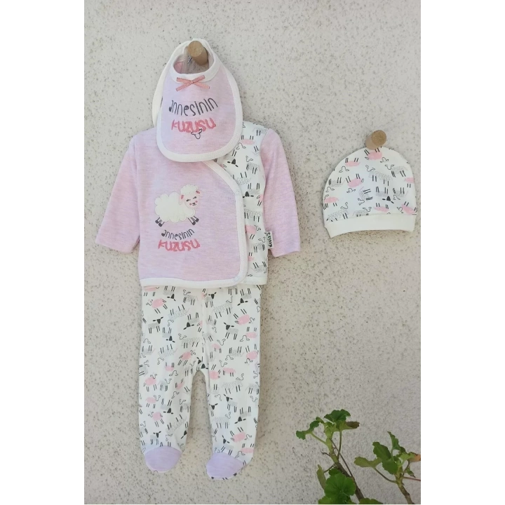 Annesinin Kuzusu Şapkalı Eldivenli 5li Kız Zıbın Seti 0-3 Ay