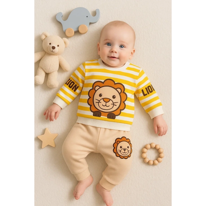 Aslan Desenli 2li % 100 Pamuk Erkek Bebek Takımı