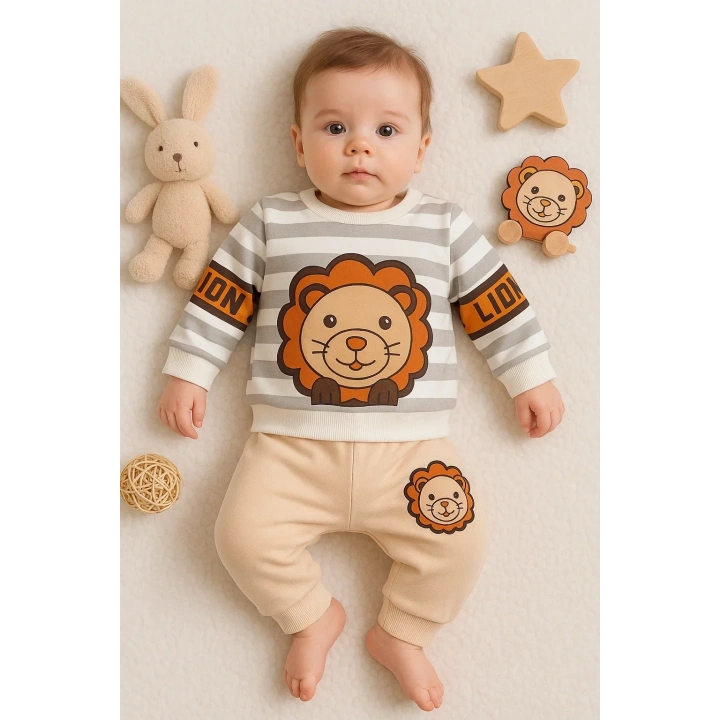Aslan Desenli 2li % 100 Pamuk Erkek Bebek Takımı
