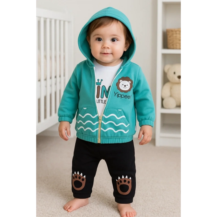 Aslan Desenli 3lü Erkek Bebek Takımı