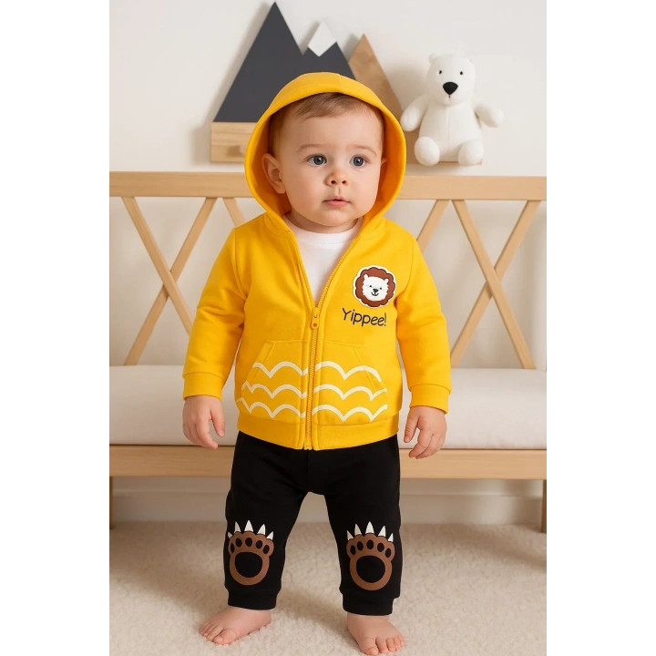 Aslan Desenli 3lü Erkek Bebek Takımı