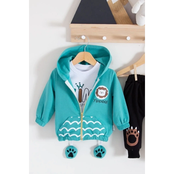 Aslan Desenli 3lü Erkek Bebek Takımı