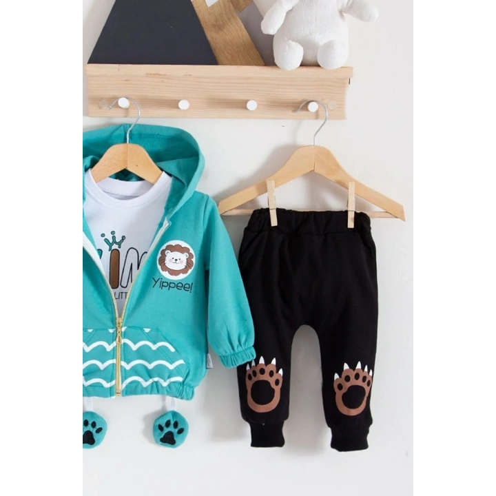 Aslan Desenli 3lü Erkek Bebek Takımı
