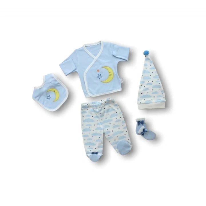 Ay Dedem Nakışlı  5li Zıbın Takımı Hastane Çıkışı Mavi