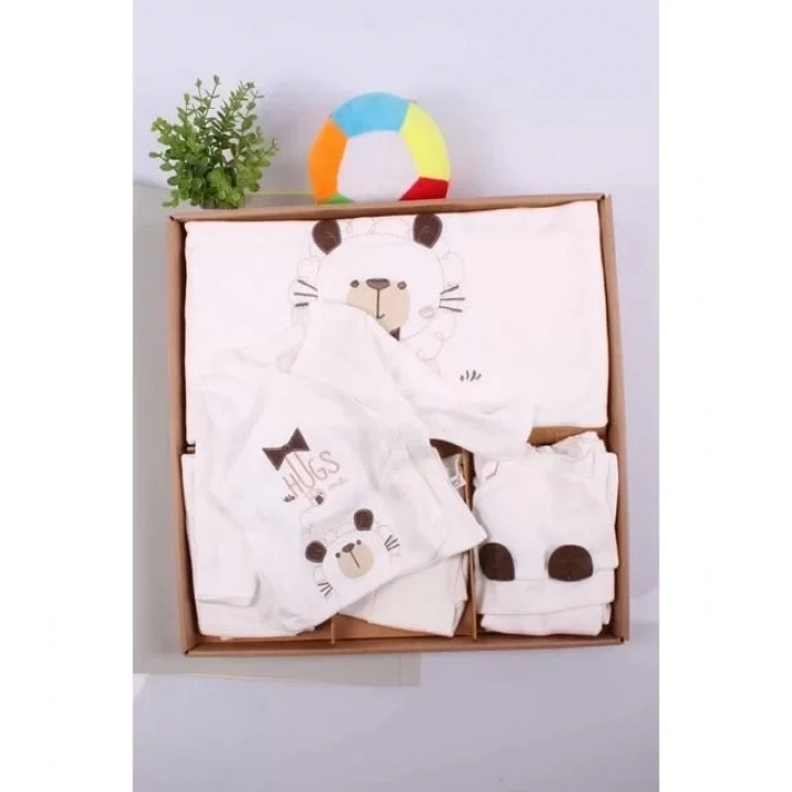 Ayıcık Desenli 10 Parça Kutulu %100 Pamuk Erkek Bebek Hastane Çıkışı
