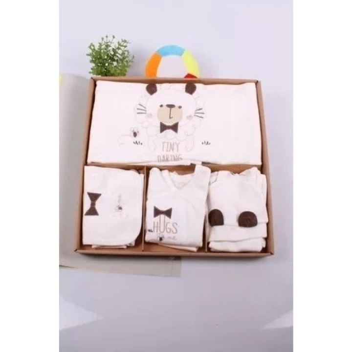 Ayıcık Desenli 10 Parça Kutulu %100 Pamuk Erkek Bebek Hastane Çıkışı