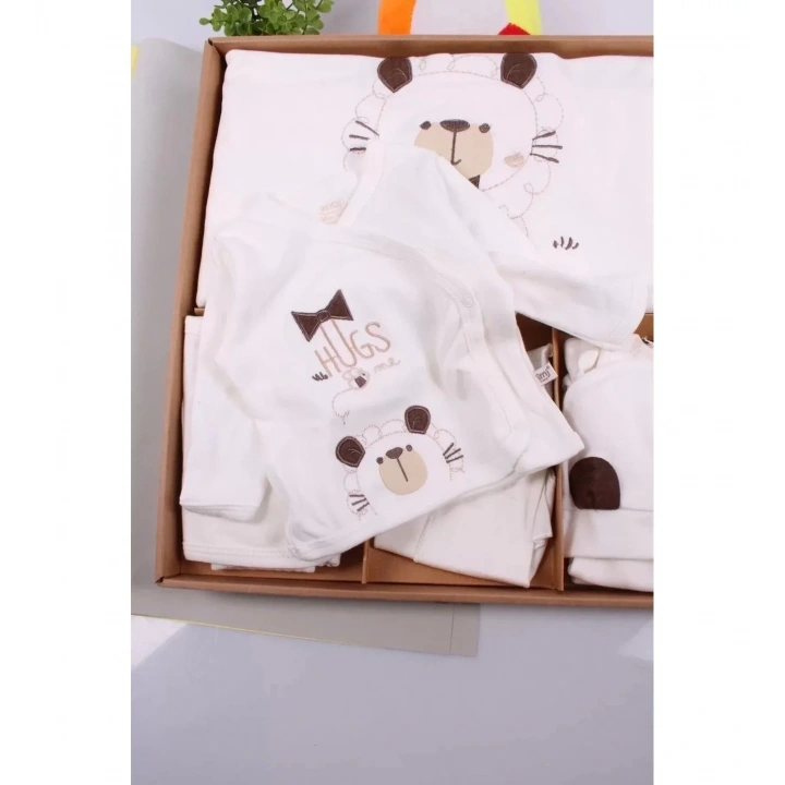 Ayıcık Desenli 10 Parça Kutulu %100 Pamuk Erkek Bebek Hastane Çıkışı