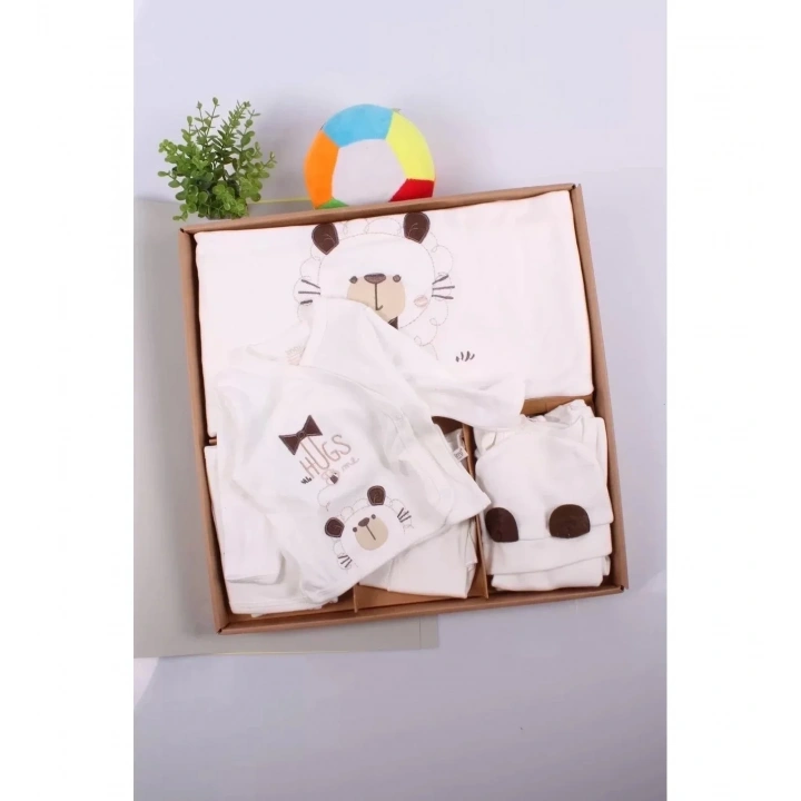 Ayıcık Desenli 10 Parça Kutulu %100 Pamuk Erkek Bebek Hastane Çıkışı