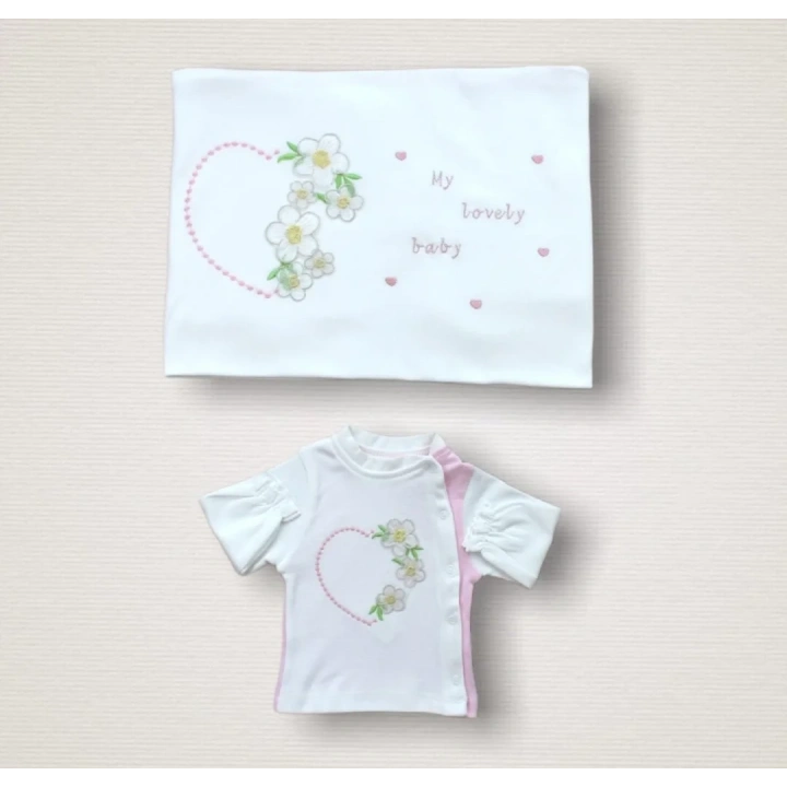 Baharın Çiçekli Kalbi Nakışlı  10lu Zıbın Takımı Hastane Çıkışı Pembe