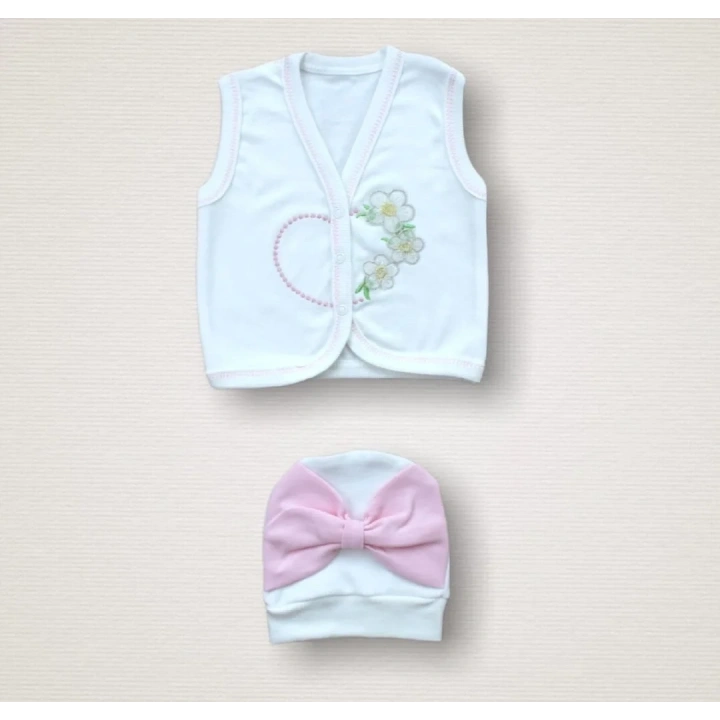 Baharın Çiçekli Kalbi Nakışlı  10lu Zıbın Takımı Hastane Çıkışı Pembe