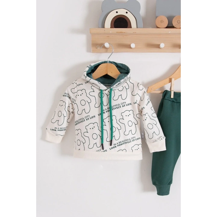 Çapraz Bears Kapüşonlu % 100 Pamuk Erkek Bebek Takımı
