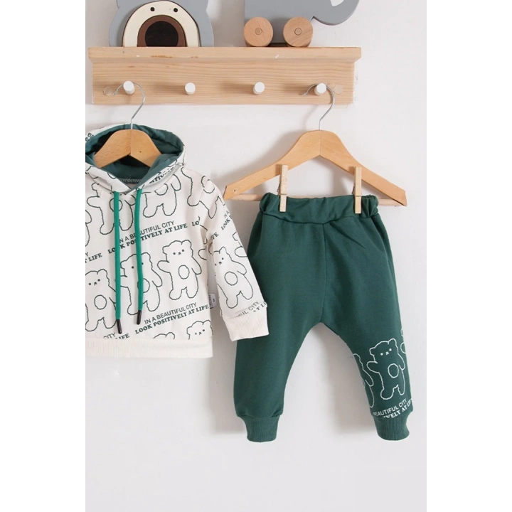 Çapraz Bears Kapüşonlu % 100 Pamuk Erkek Bebek Takımı