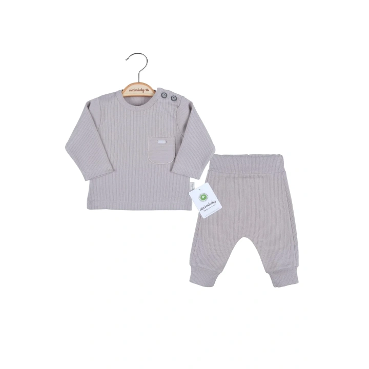 Cep Nakışlı Omuzdan Düğmeli % 100 Pamuk Erkek Bebek Takım