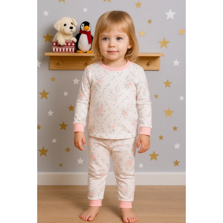 Çiçek Desenli Kız Bebek Eşofman Takımı %100 Pamuk