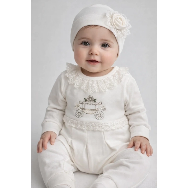 Çiçekli Araba Nakışlı Dantelli Tulum