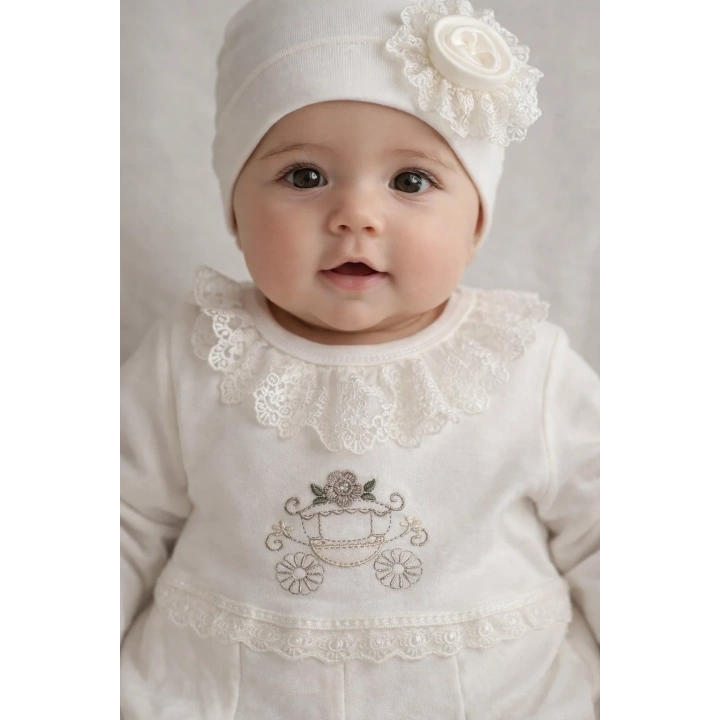 Çiçekli Araba Nakışlı Dantelli Tulum