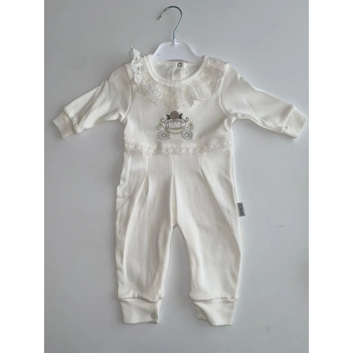 Çiçekli Araba Nakışlı Dantelli Tulum