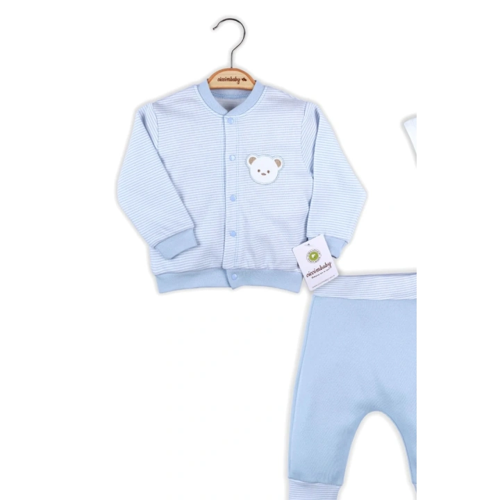 Çizgili Bear Hırkalı % 100 Pamuk Erkek Bebek Takım
