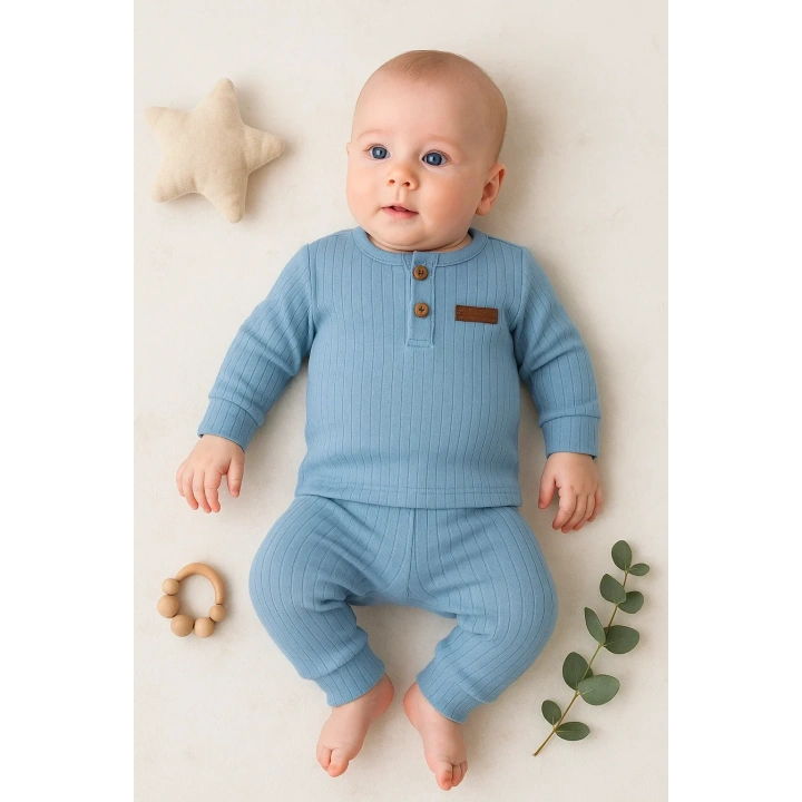 Çizgili Kumaş % 100 Pamuk 2li Unisex Takım