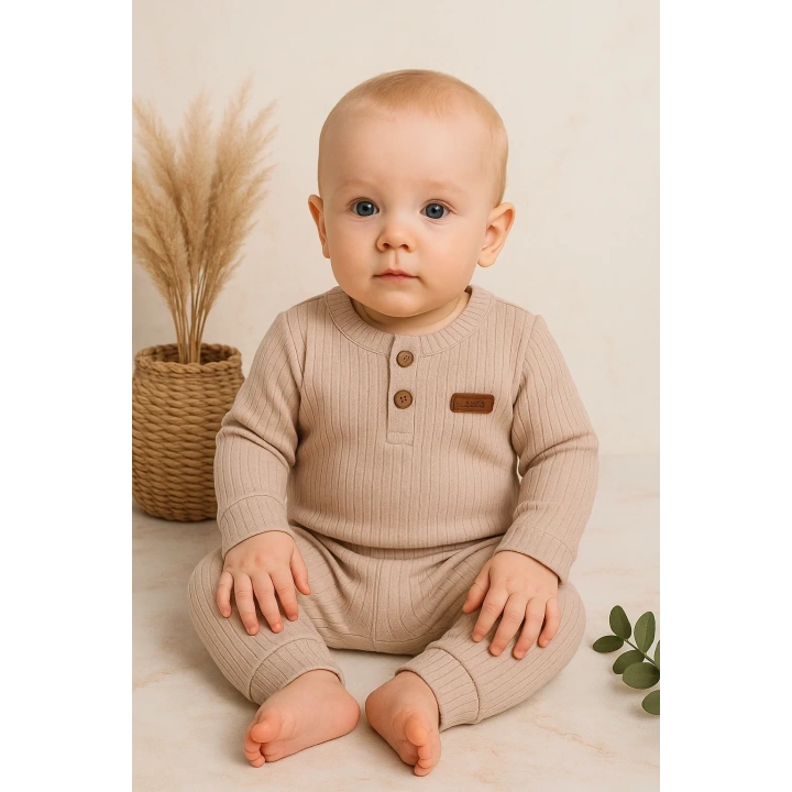 Çizgili Kumaş % 100 Pamuk 2li Unisex Takım