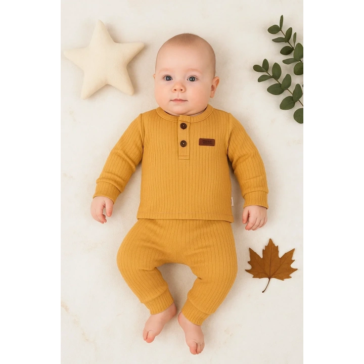 Çizgili Kumaş % 100 Pamuk 2li Unisex Takım