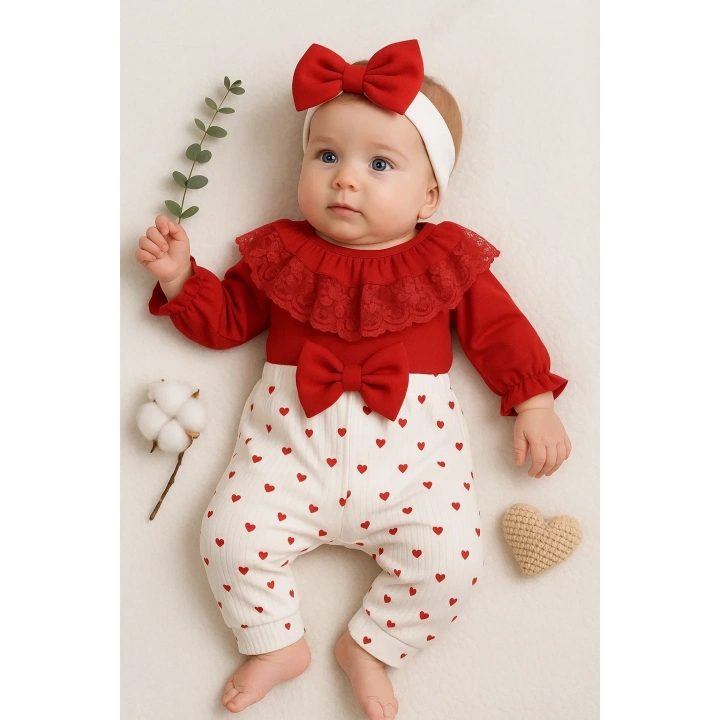 Dantel Yaka Kız Bebek Tulumu % 100 Pamuk