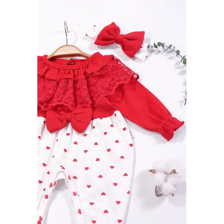 Dantel Yaka Kız Bebek Tulumu % 100 Pamuk