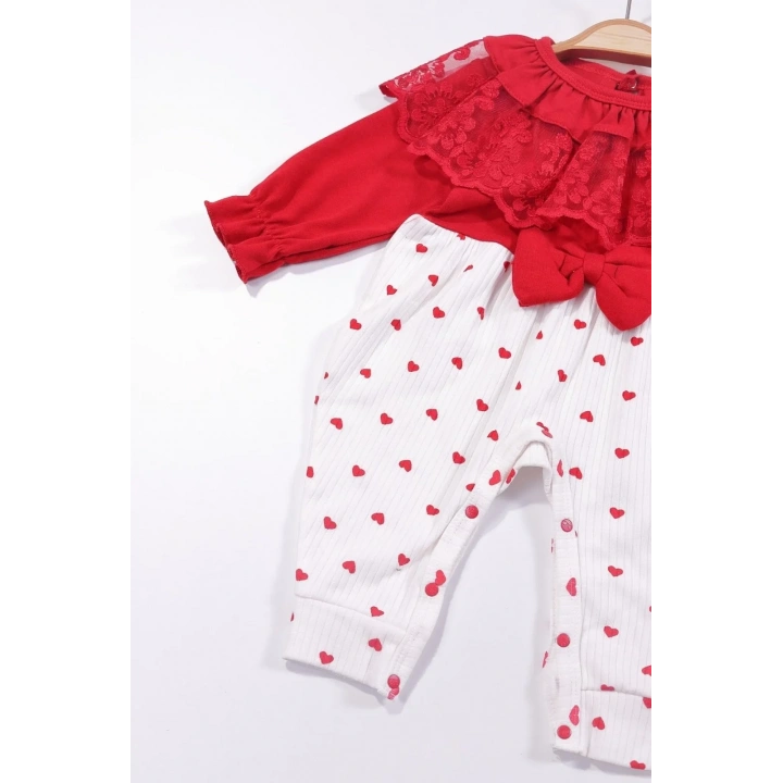 Dantel Yaka Kız Bebek Tulumu % 100 Pamuk