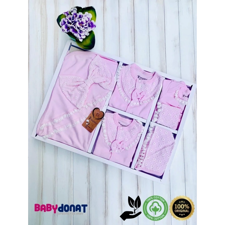 Dantelli Kız Bebek 10 Parça Kız Bebek Hastane Çıkışı Kutulu %100 Pamuk