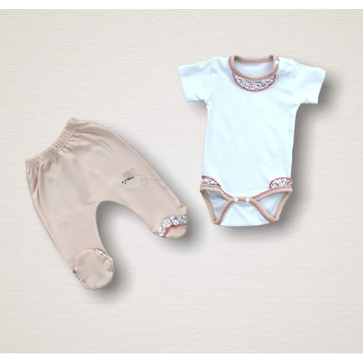 Erguvan Taç Nakışlı  Kız Bebek 10lu Zıbın Takımı Hastane Çıkışı Nar Çiçeği