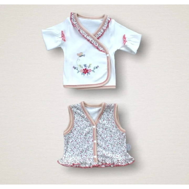 Erguvan Taç Nakışlı  Kız Bebek 10lu Zıbın Takımı Hastane Çıkışı Nar Çiçeği