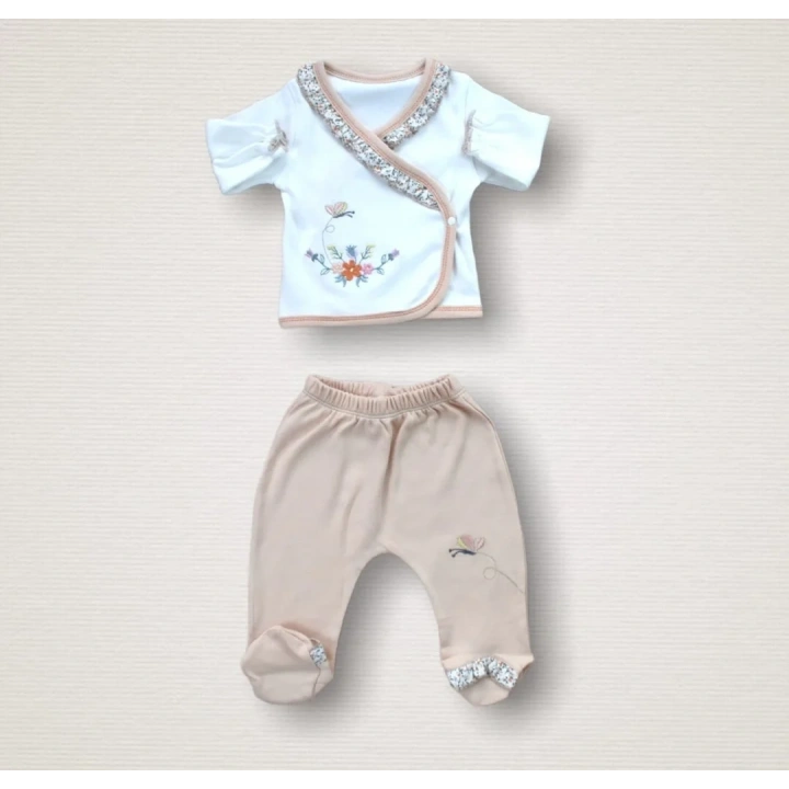 Erguvan Taç Nakışlı  Kız Bebek 10lu Zıbın Takımı Hastane Çıkışı Turuncu