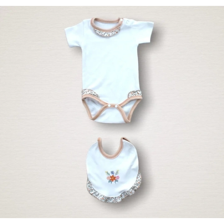 Erguvan Taç Nakışlı  Kız Bebek 10lu Zıbın Takımı Hastane Çıkışı Turuncu