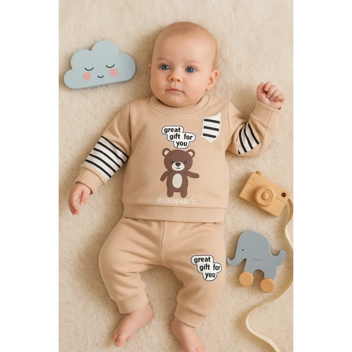 Gift For You Desenli 2li % 100 Pamuk Erkek Bebek Takımı