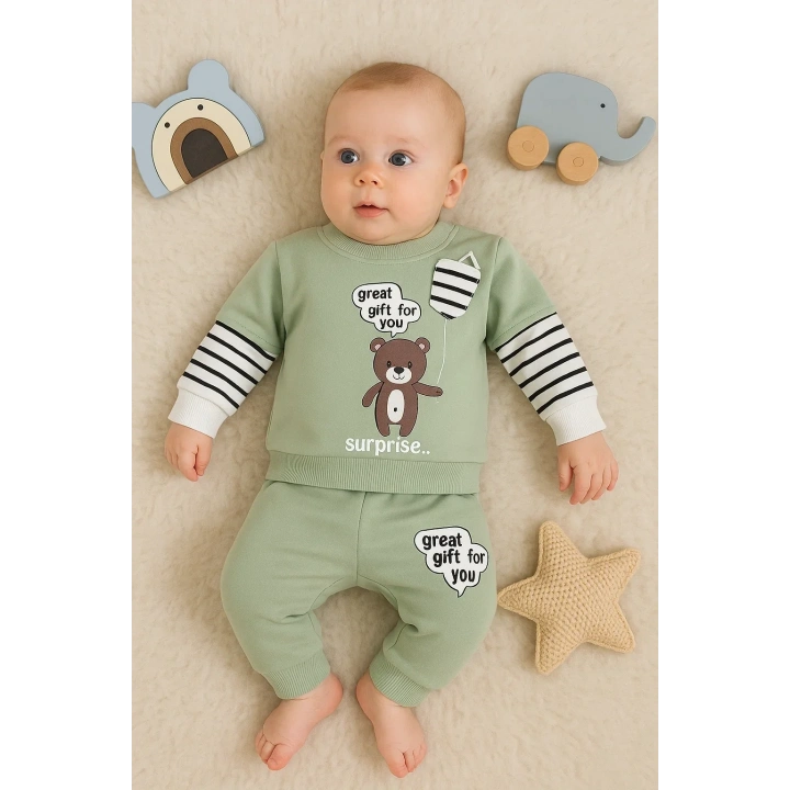 Gift For You Desenli 2li % 100 Pamuk Erkek Bebek Takımı