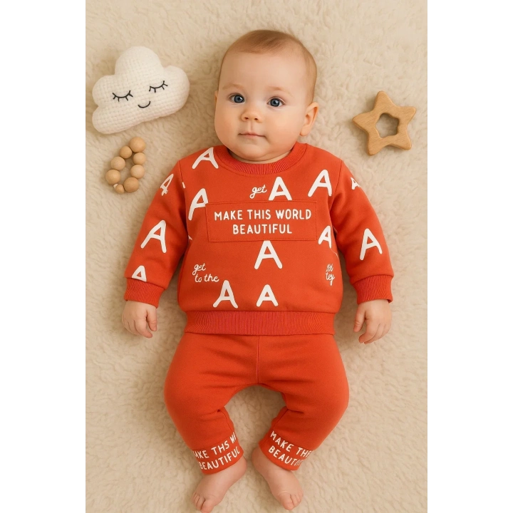Harf Baskılı 2li % 100 Pamuk Erkek Bebek Takımı