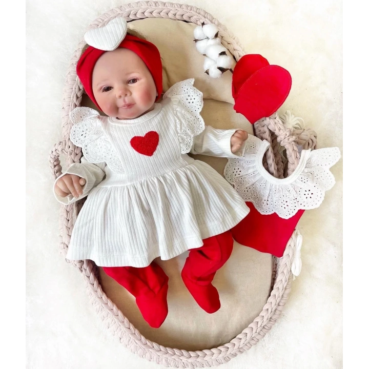 Kalp Baskılı Kutulu 5 Parça Hastane Çıkışı Seti %100 Pamuk