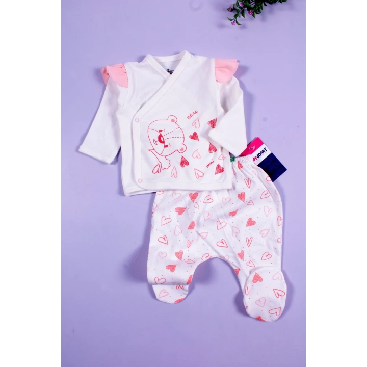 Kalp Desenli 5li Kız Bebek Hastane Çıkış Seti