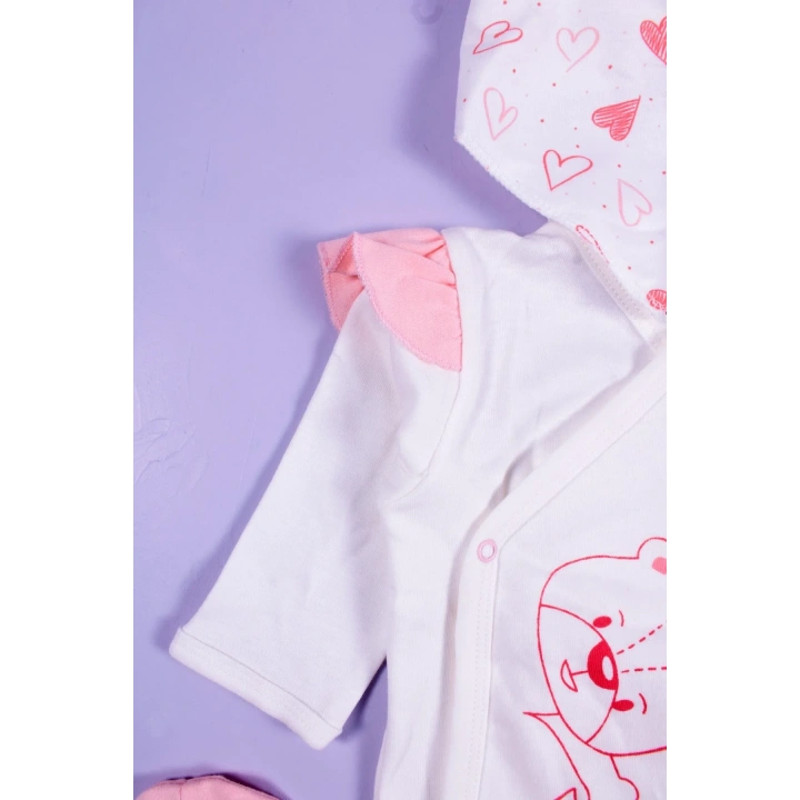 Kalp Desenli 5li Kız Bebek Hastane Çıkış Seti