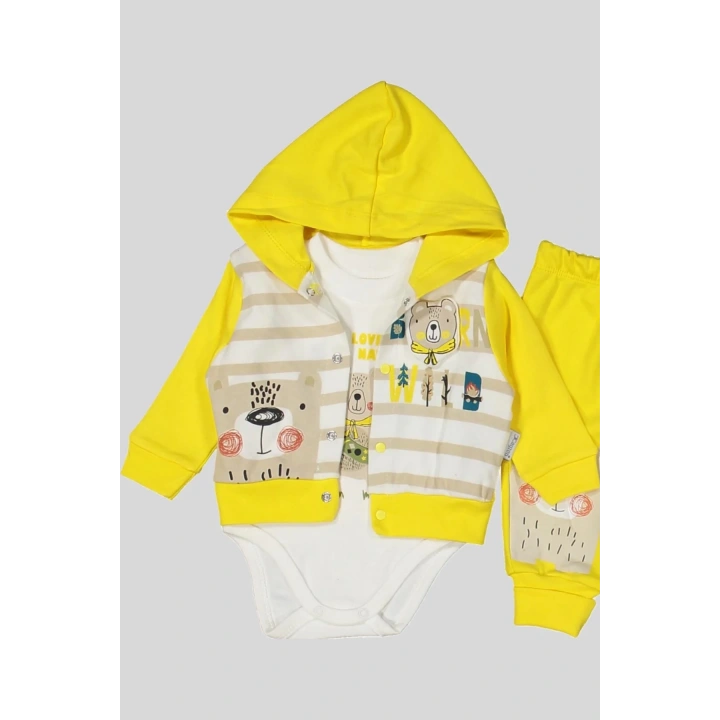 Kamp Desenli Kapüşonlu % 100 Pamuk Erkek Bebek Takımı
