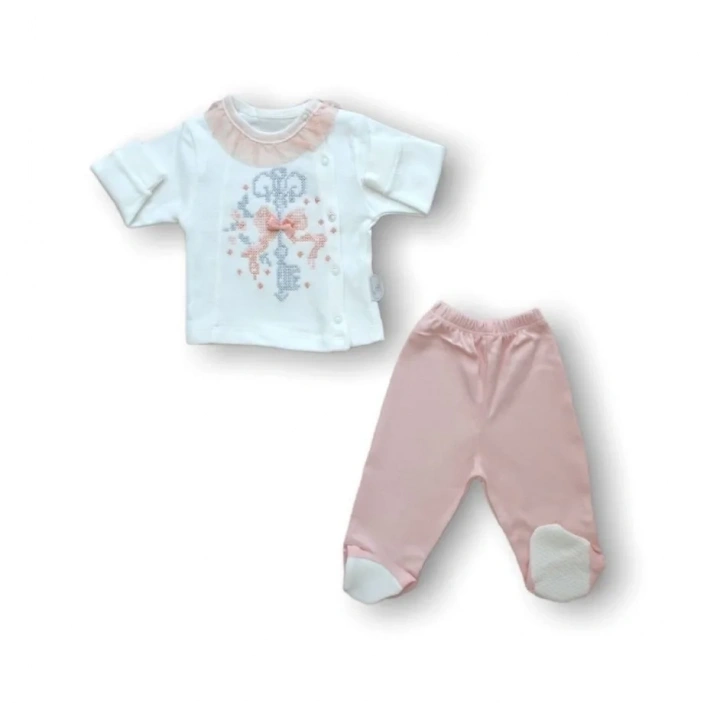 Kanaviçe Nakışlı  5li Zıbın Takımı Hastane Çıkışı Pudra