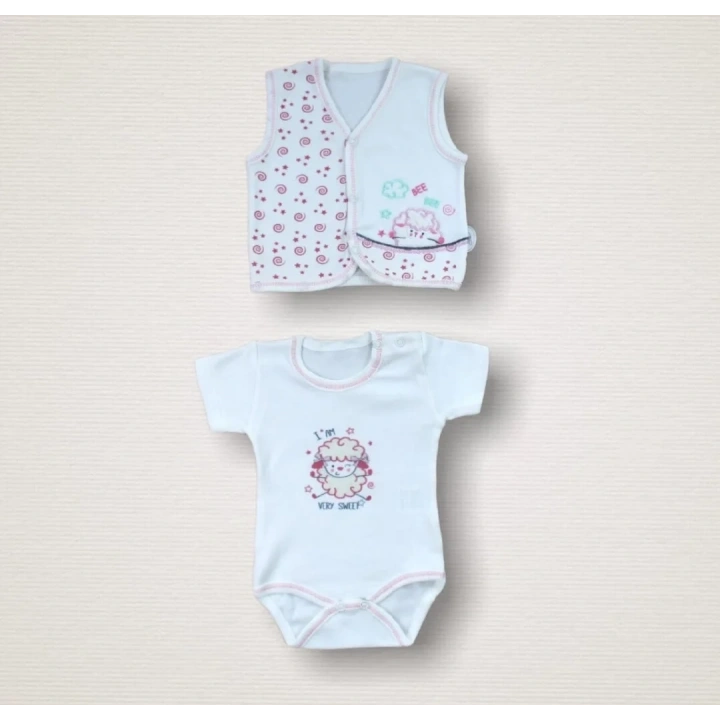 Kıvırcık Kuzu Nakışlı  10lu Zıbın Takımı Hastane Çıkışı Ekru