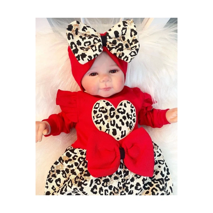 Leopar Desenli Fiyonklu % 100 Pamuk Kız Bebek Tulum